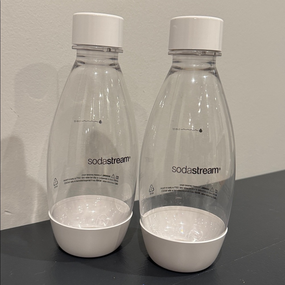 2  Small White Soda Stream .5L Storage bottles (.48 quart) Sparkling Water